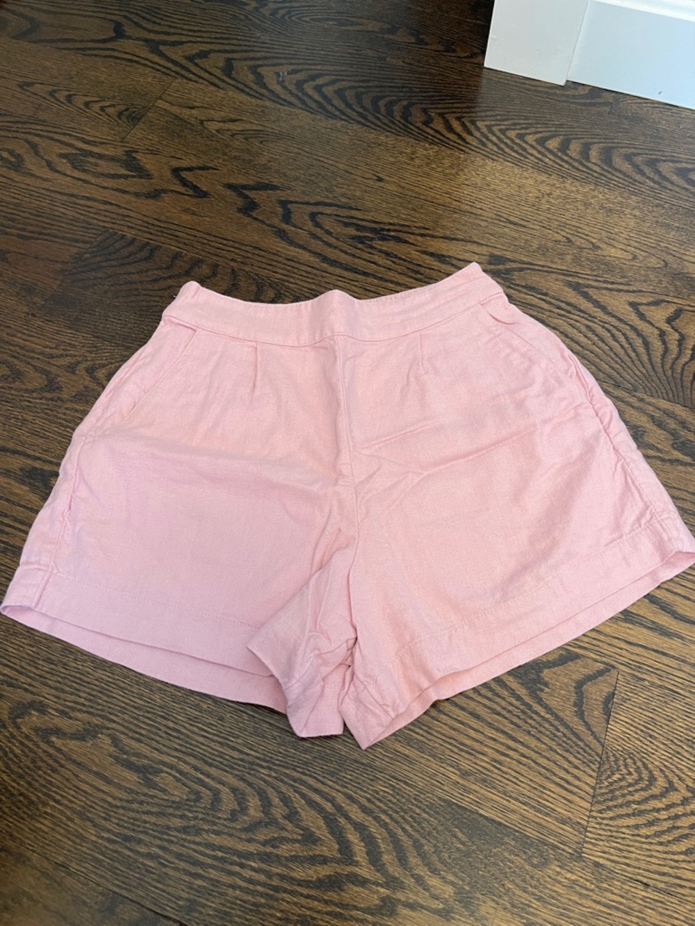 Abercrombie & Fitch Light Pink High-Waist Linen-Blend Shorts